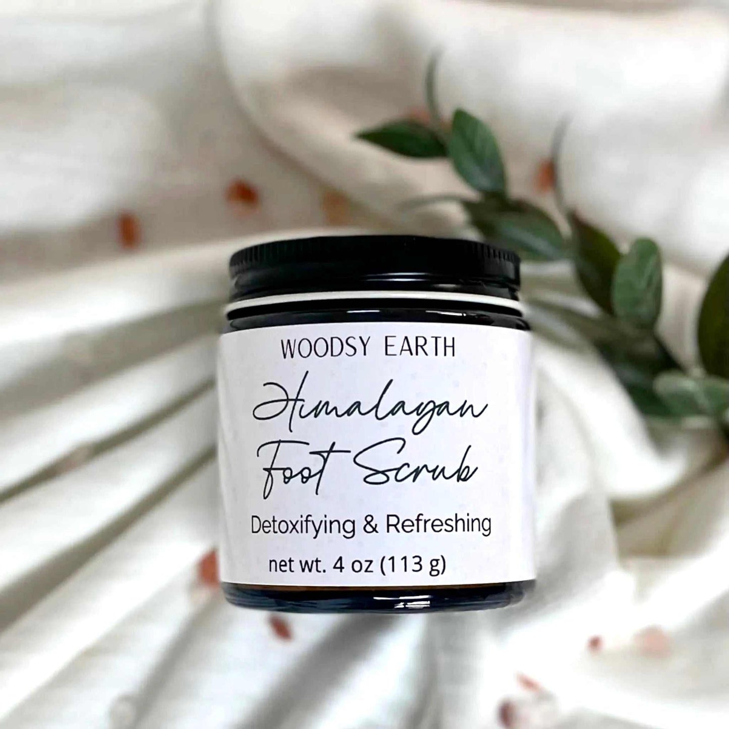 Lemon Peppermint Himalayan Foot Scrub jar with natural exfoliating salts and oils for soft, smooth feet