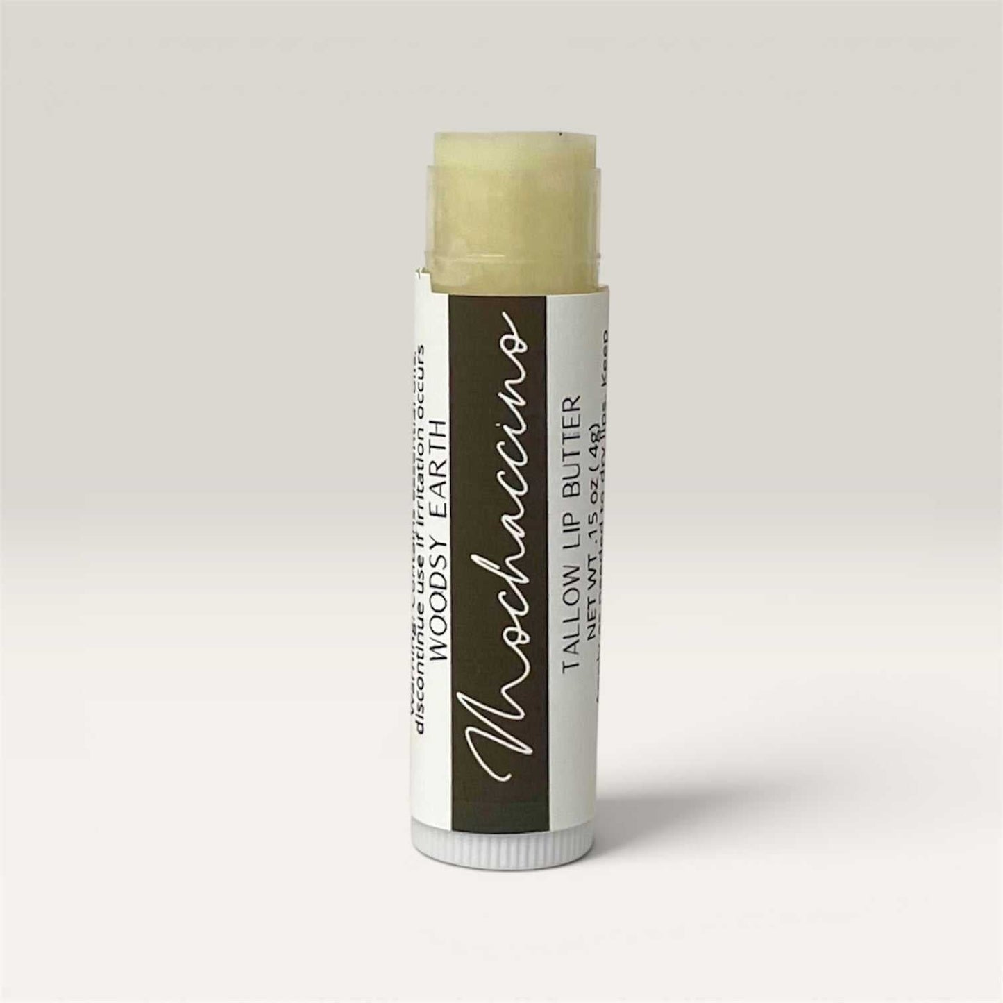 Mochaccino Tallow Lip Butter .15oz jar with coffee and chocolate scent for nourishing lip care