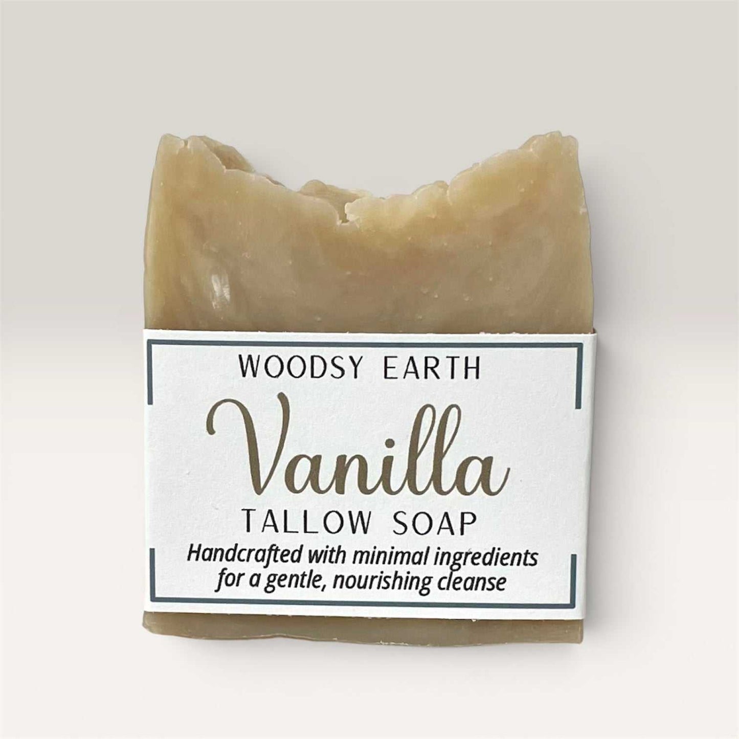 Handcrafted Vanilla Tallow Soap bar with creamy lather and warm vanilla ylang ylang scent