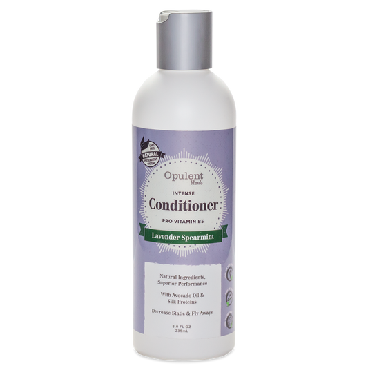 Opulent Blends Lavender Spearmint Natural Hair Conditioner, 8 fl oz bottle.