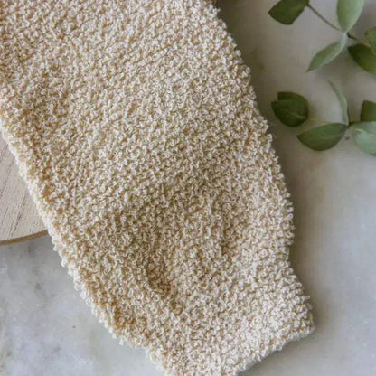 Plant-based ramie bath shower mitt for exfoliating and smoother skin.