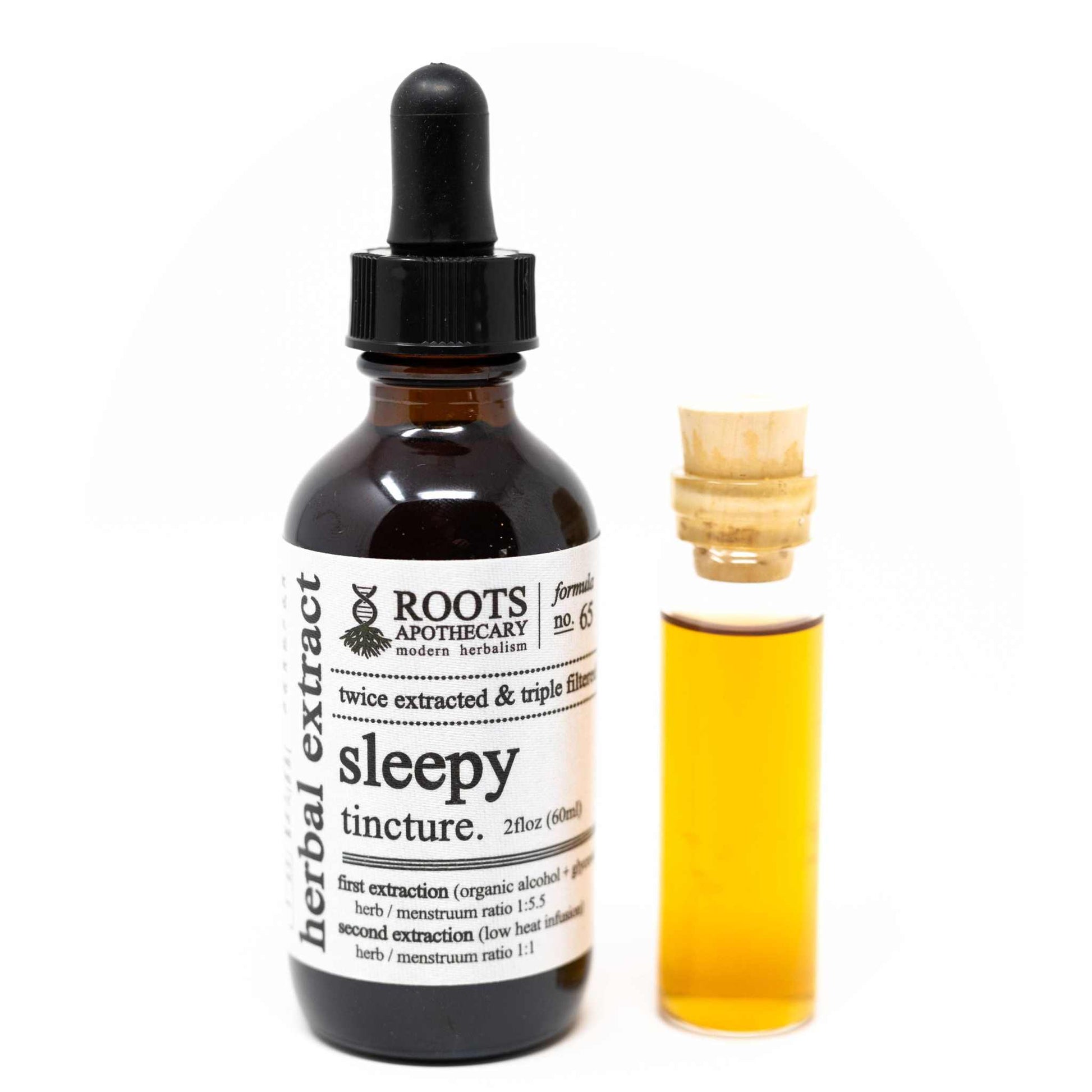 Roots Apothecary Sleepy tincture bottle with botanical blend for sleep support.