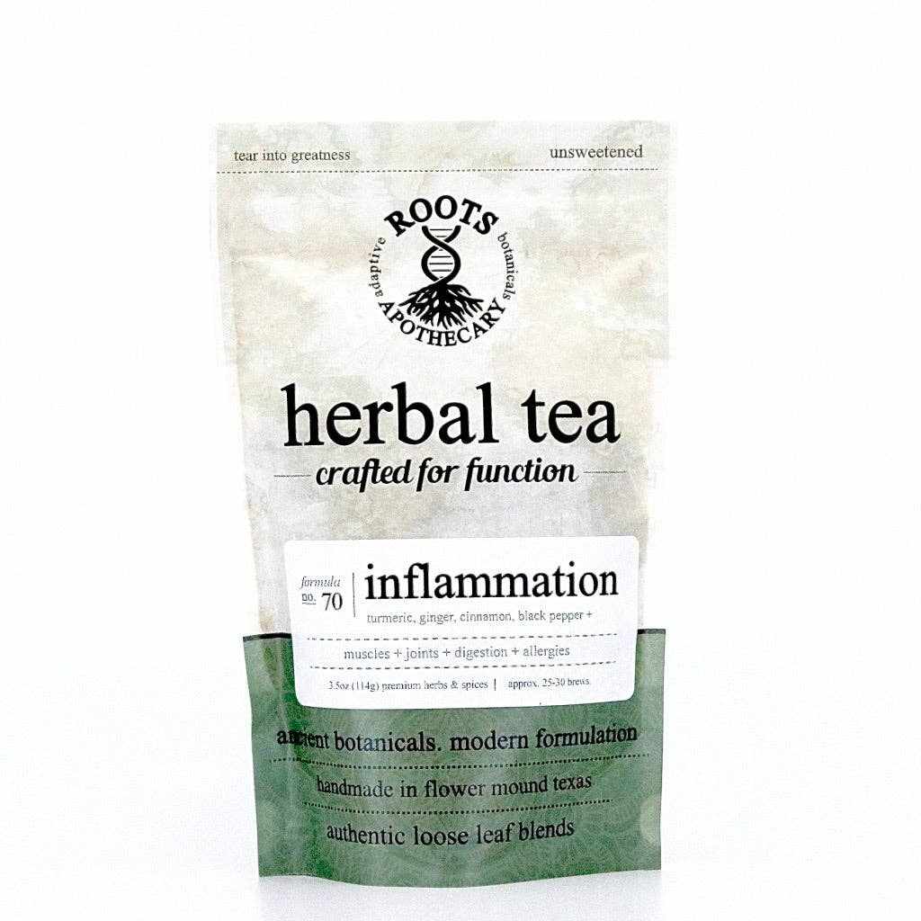 Roots Apothecary Inflammation Tea - Herbal blend for joint, muscular, gut, and brain health.