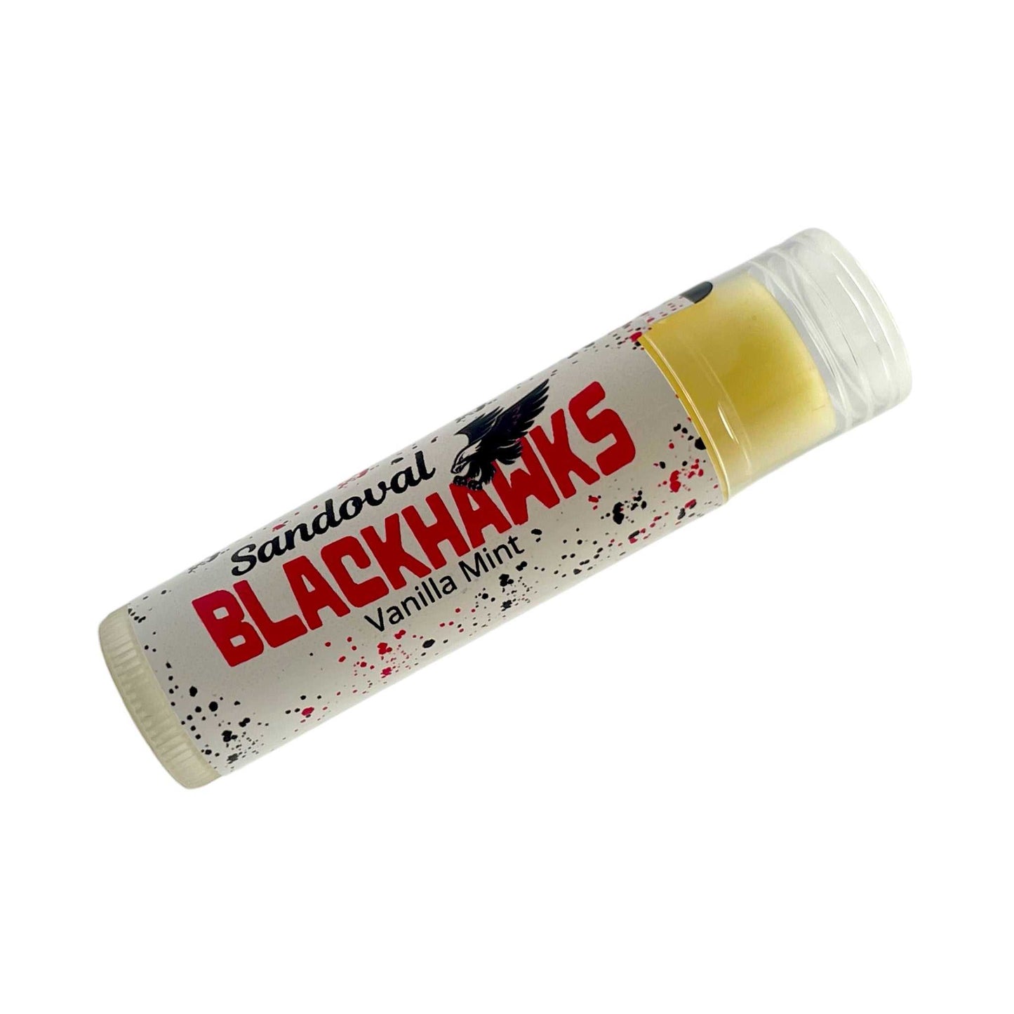 Blackhawks Vanilla Mint Lip Butter tube, handcrafted moisturizing balm with natural ingredients.