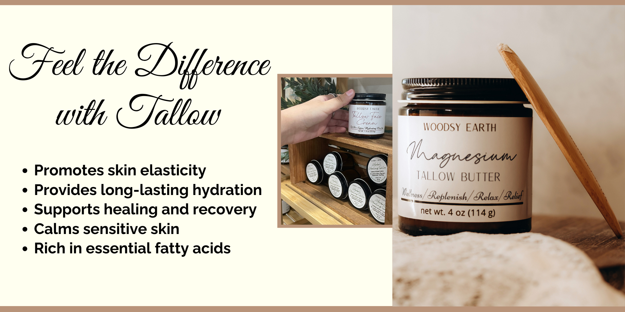 Feel the Difference with Tallow – Woodsy Earth Magnesium Tallow Butter for hydration, skin elasticity, and sensitive skin relief