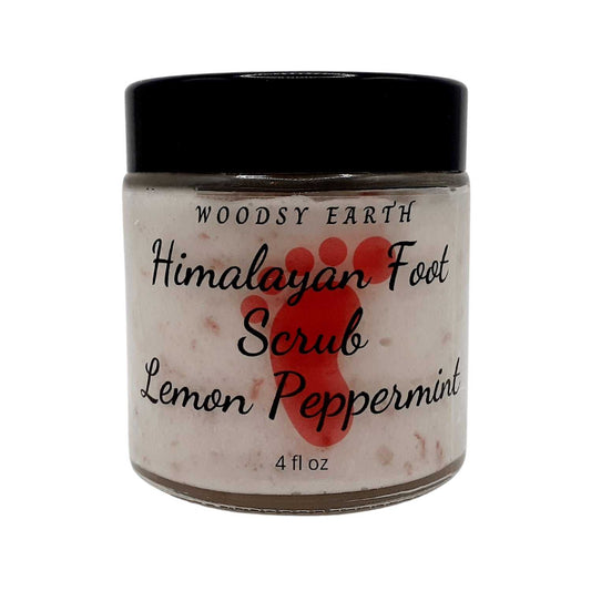Himalayan Foot Scrub jar with lemon peppermint scent, 4 oz size.