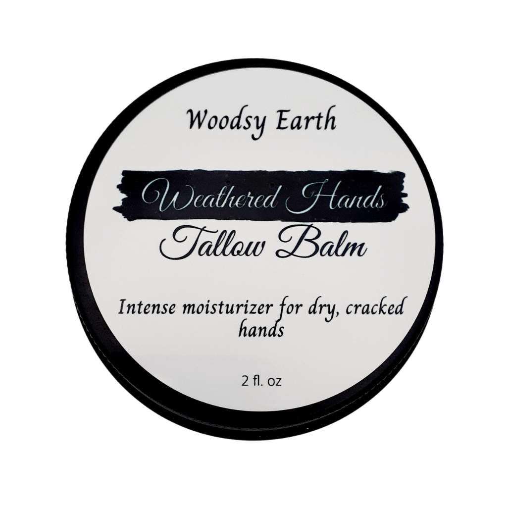 Weathered Hands Tallow Balm tin for dry, cracked hands.